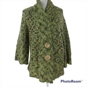 PBJ Sport‎ Vintage Green/Brown/Tan Chunky Knit Oversize Sweater Wood Buttons XL
